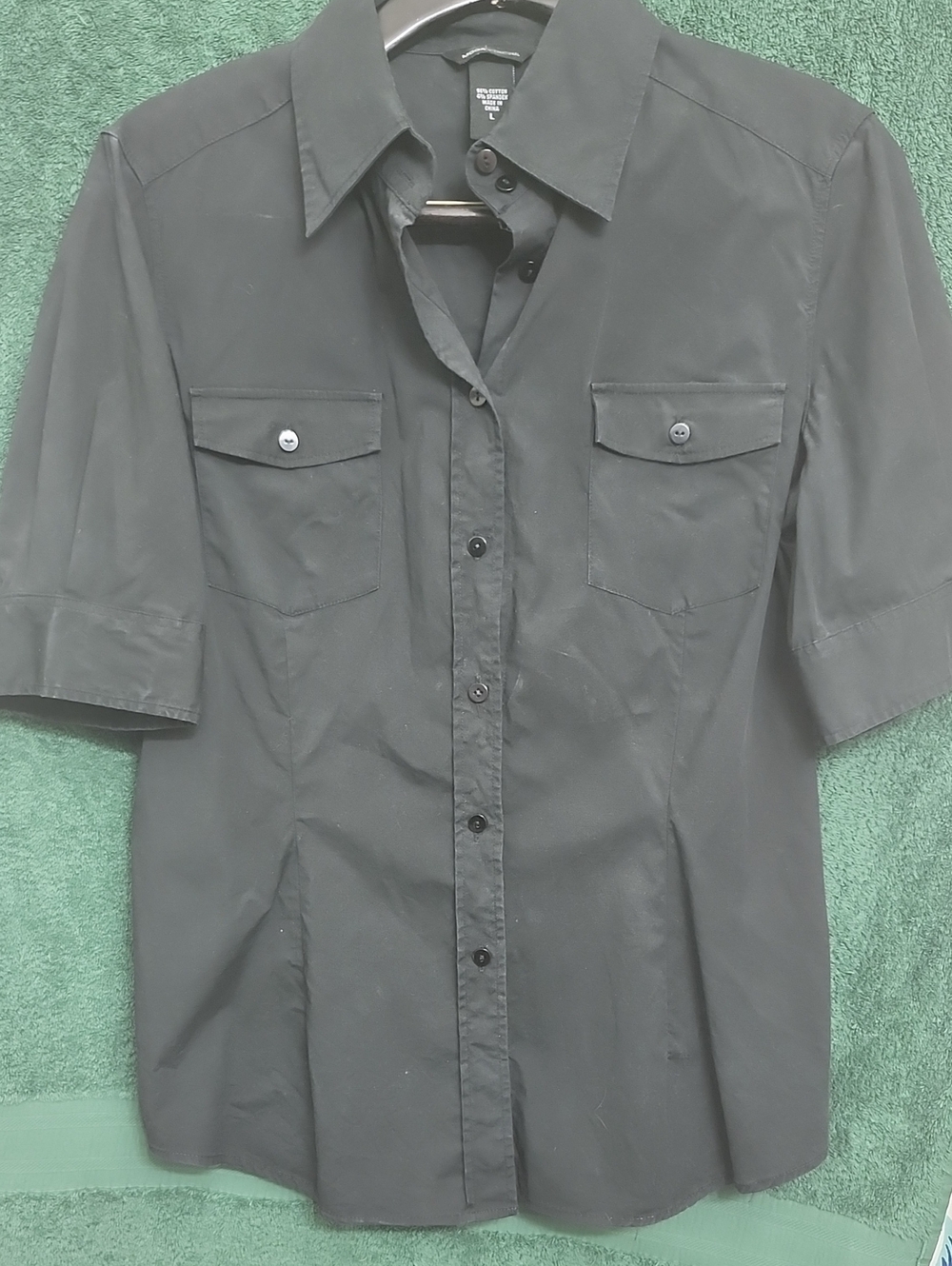 Moda International Black Short-Sleeve Button-Down Shirt